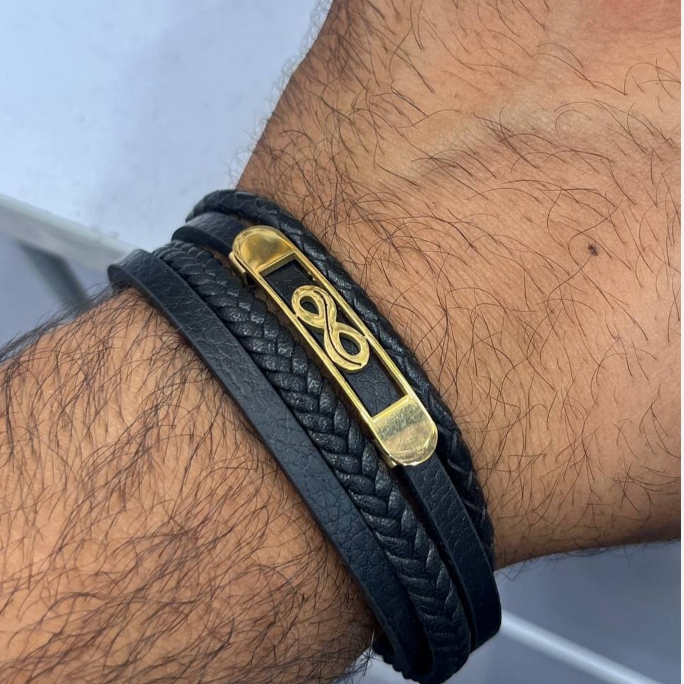 دستبند چرمی قفل و پلاک استیل مردانه مونت بلنک Montblanc کیفیت چرم عالی تنوع طرح رنگ ثابت کدbn (پس کرایه)