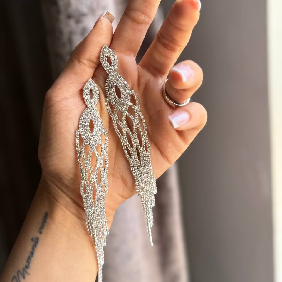 گوشواره طرح جواهری طرح تنیسی لوزی فول نگین تنوع طرح رنگ ثابت کد sm (پس کرایه)