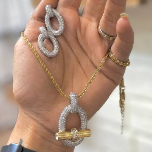 نیم ست گردنبند و گوشواره طرح هرمس HERMES زنجیر خاویاری رنگ ثابت کد sm (پس کرایه)