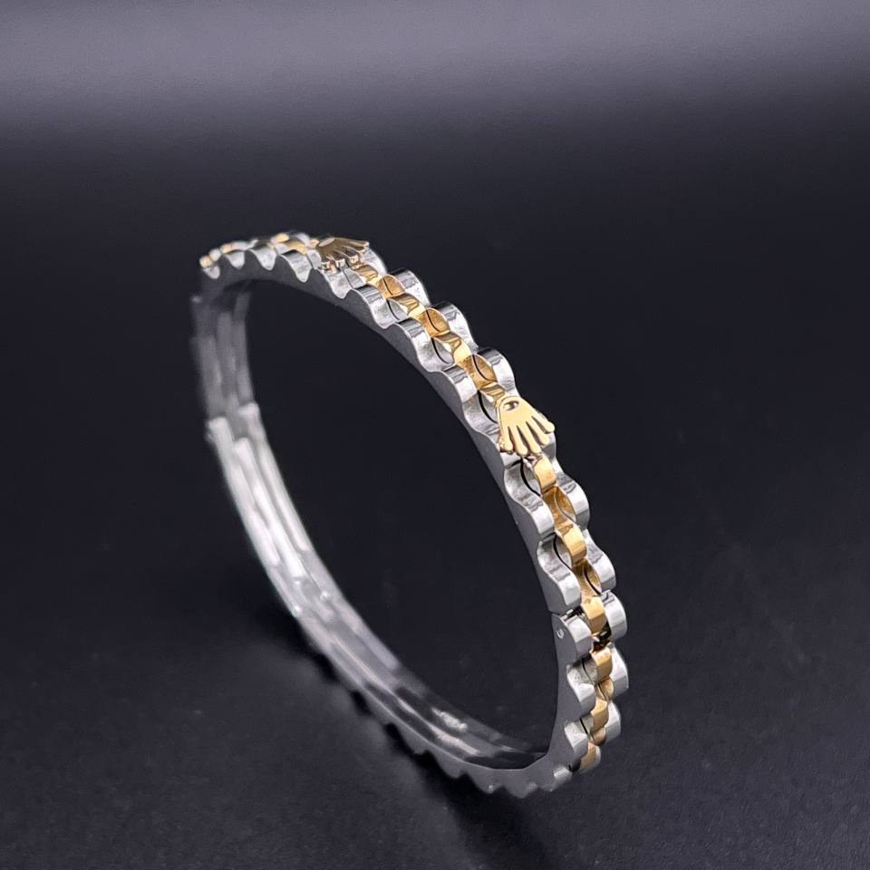 دستبند النگویی استیل مردانه و زنانه طرح رولکس Rolex رنگ ثابت کد ki (پس کرایه)