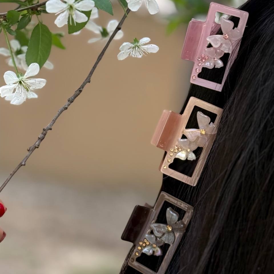 کلیپس زنانه طرح دو پروانه نگین تنوع رنگ رنگ ثابت کد sm