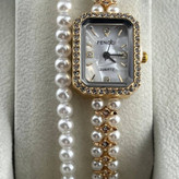 ساعت مچی زنانه استیل صفحه مستطیل مرواریدی رنگ ثابت کد ki