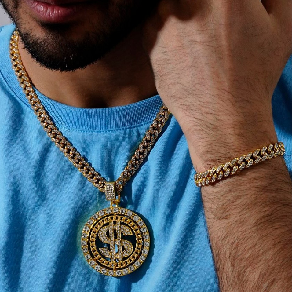 ست دستبند و گردنبند کارتیر فول نگین chain همراه پلاک آویز طرح قلب نگین کاری رنگ ثابت کد mp