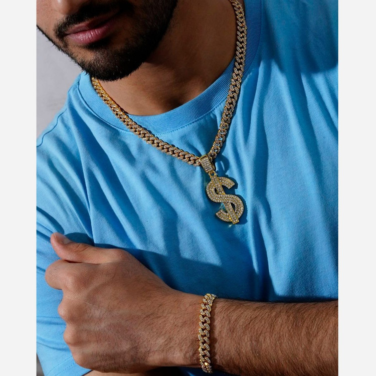 ست دستبند و گردنبند کارتیر فول نگین chain همراه پلاک آویز طرح برگ نگین کاری رنگ ثابت کد mp