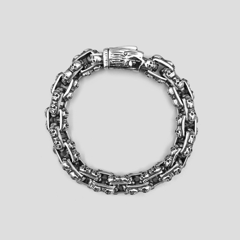 دستبند بنگل استیل اسکلت مدل Chain Skull رنگ ثابت
