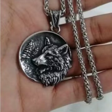 گردنبند و پلاک آویز استیل تصویر زیبای گرگ رنگ ثابت کد ar