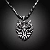 گردنبند و پلاک آویز استیل Dragon Biker Gothic اژدهای دوتایی رنگ ثابت کد ar