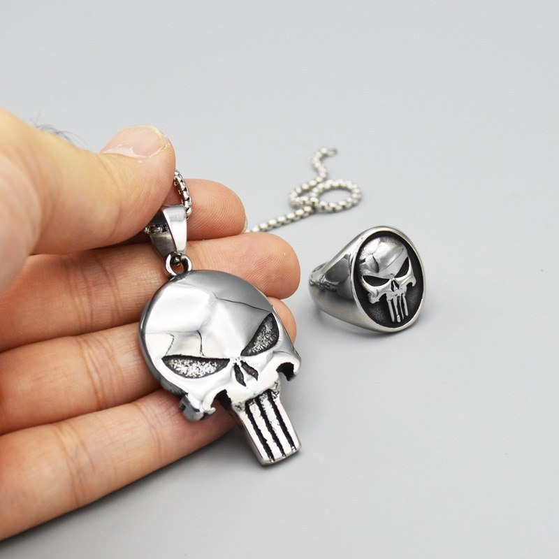 گردنبند و پلاک آویز استیل پانیشر punisher رنگ ثابت کد ar