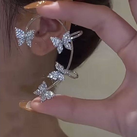 گوشواره ایرکاف جواهری طرح پروانه زیبا ضد حساسیت و رنگ ثابت