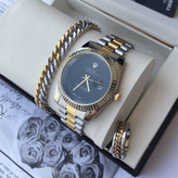 ست ساعت و دستبند و انگشتر مردانه ساعت تاریخدار مارک ROLEX صفحه چرخان