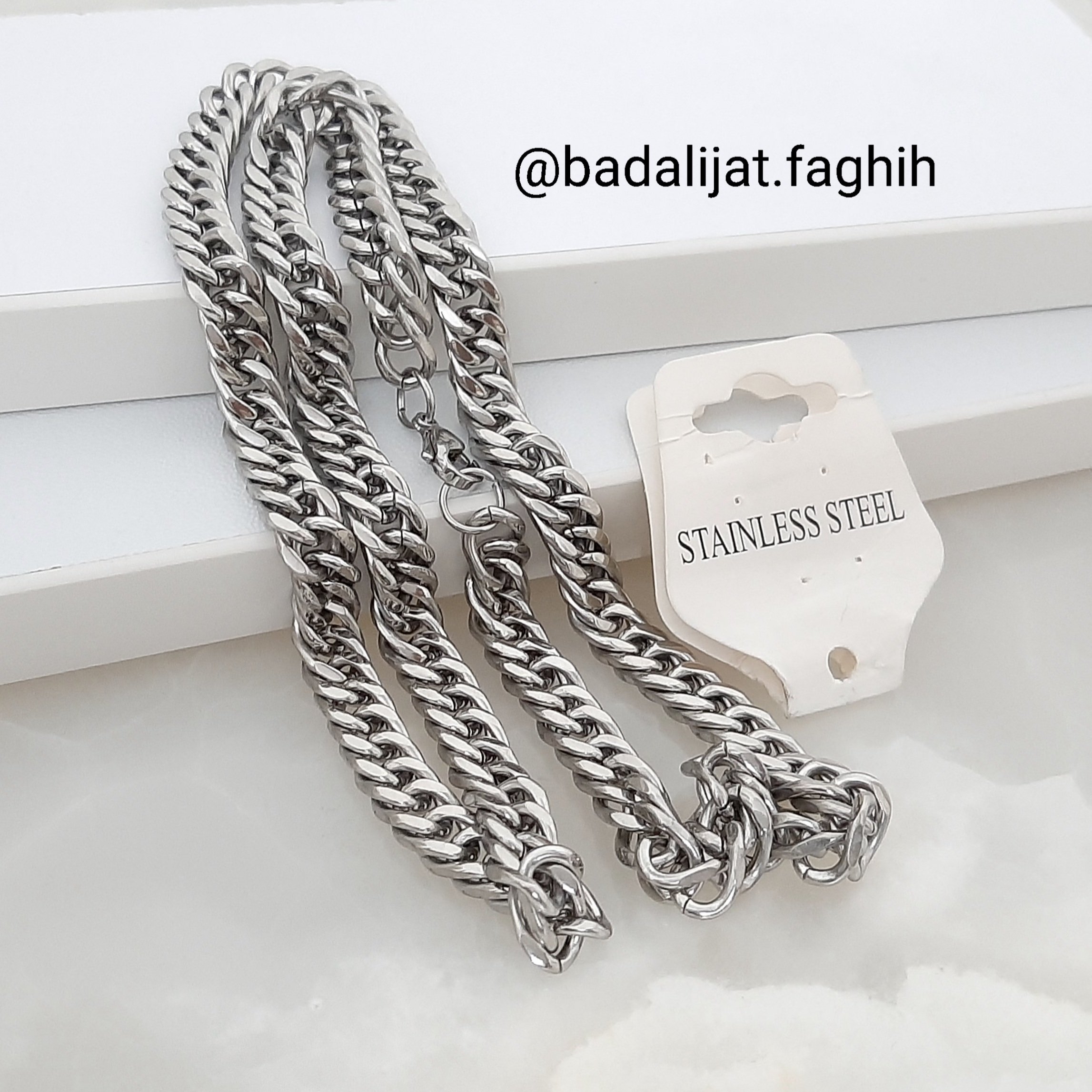 سرویس زنجیر مردونه استیل بسیار با کیفیت و کاملا رنگ ثابت با آبکاری طلا سفید