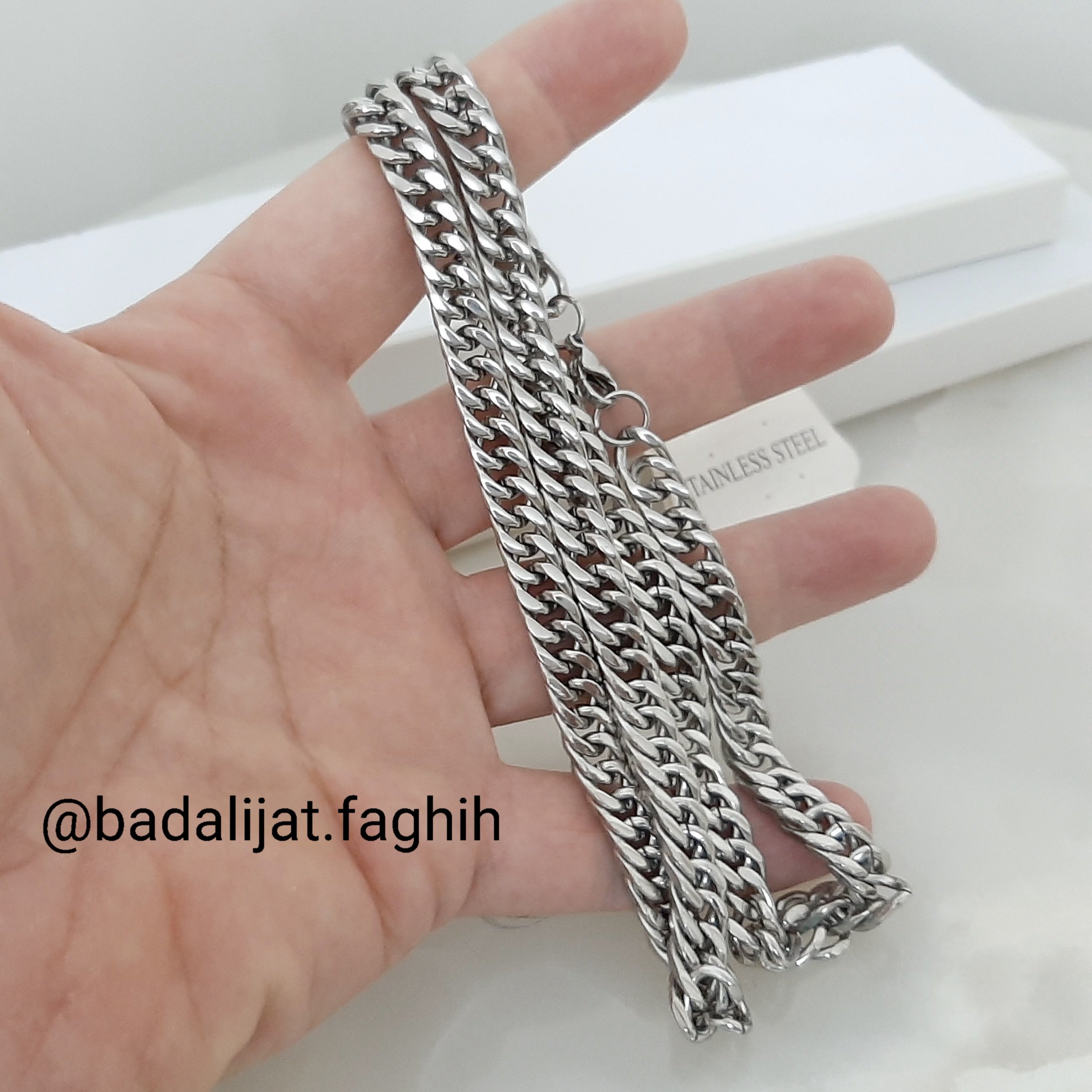سرویس زنجیر مردونه استیل بسیار با کیفیت و کاملا رنگ ثابت با آبکاری طلا سفید
