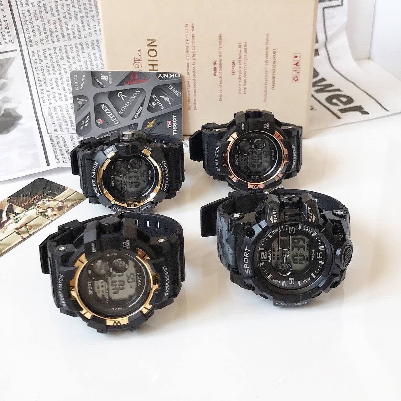 ساعت پسرانه و مردانه اسپرت طرح مارک معروف جیشاک دارای آلارم کرنومتر دید در شب دور رزگلد ارسال رایگان