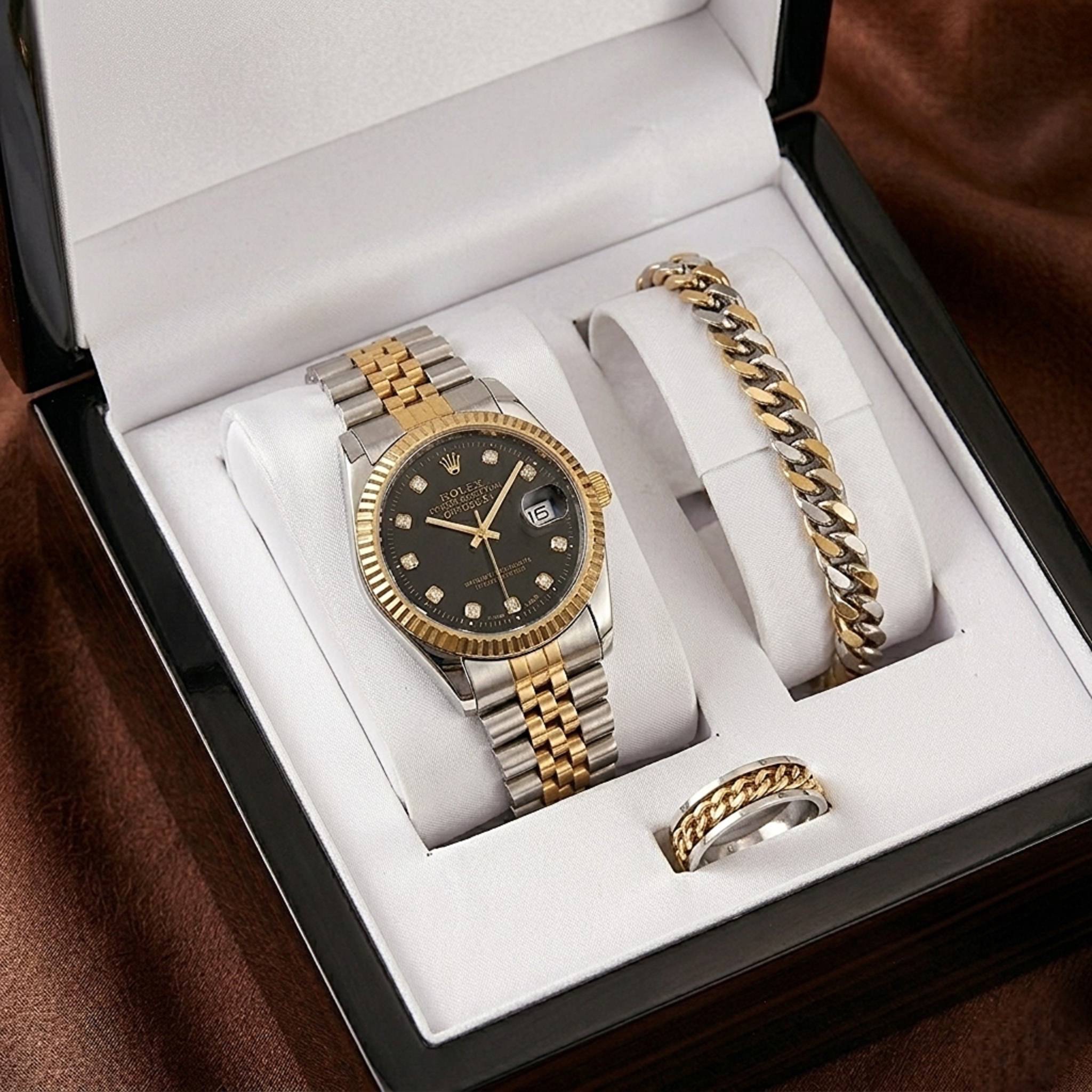 ست ساعت مردانه مارک رولکس Rolex بهمراه دستبند و حلقه رولکسی ارسال رایگان