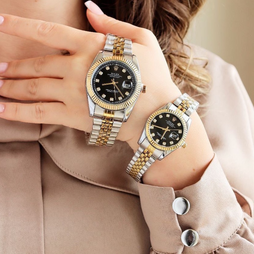 ساعت تک زنانه و مردانه استیل رنگ ثابت مارک رولکس ROLEX صفحه مشکی و سفید ارسال رایگان