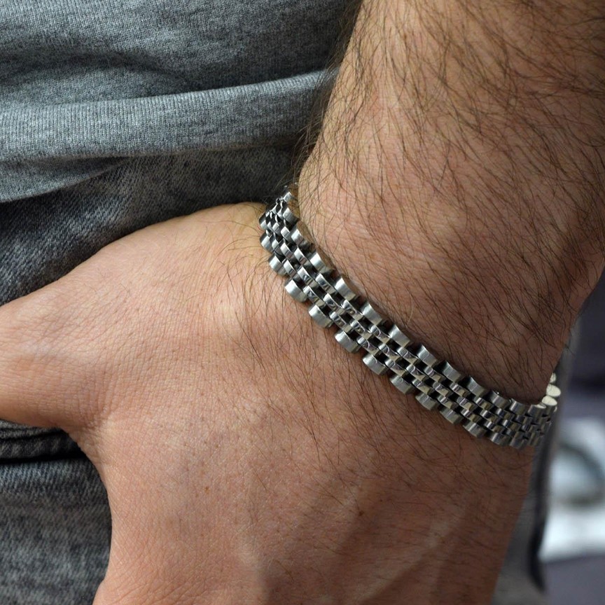 دستبند رولکس استیل 15میل رنگ نقره ای ،دستبند مردانه ،دستبند زنانه.،،.