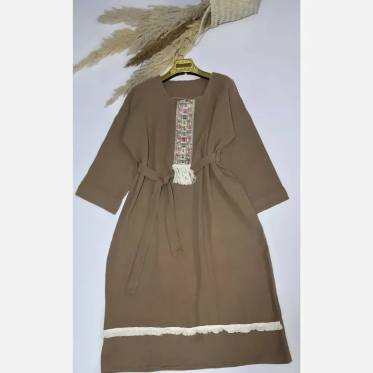 کفتان زنانه نوار کنفی جنس موسلین دبل فیس فری سایز تا 48 (4)
