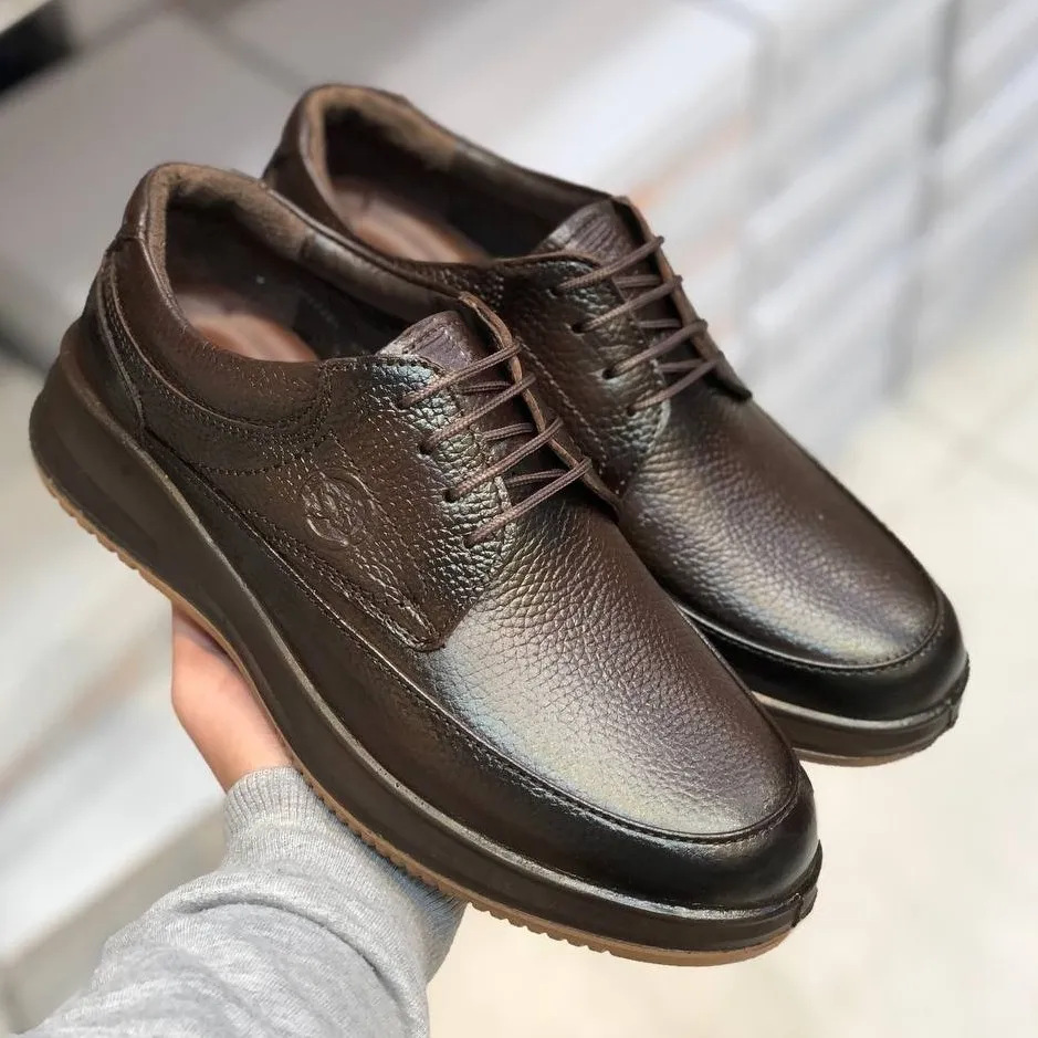 کفش چرم مردانه بندی شامی سوخته مدل 418 رویه چرم طبیعی زیره PU طبی