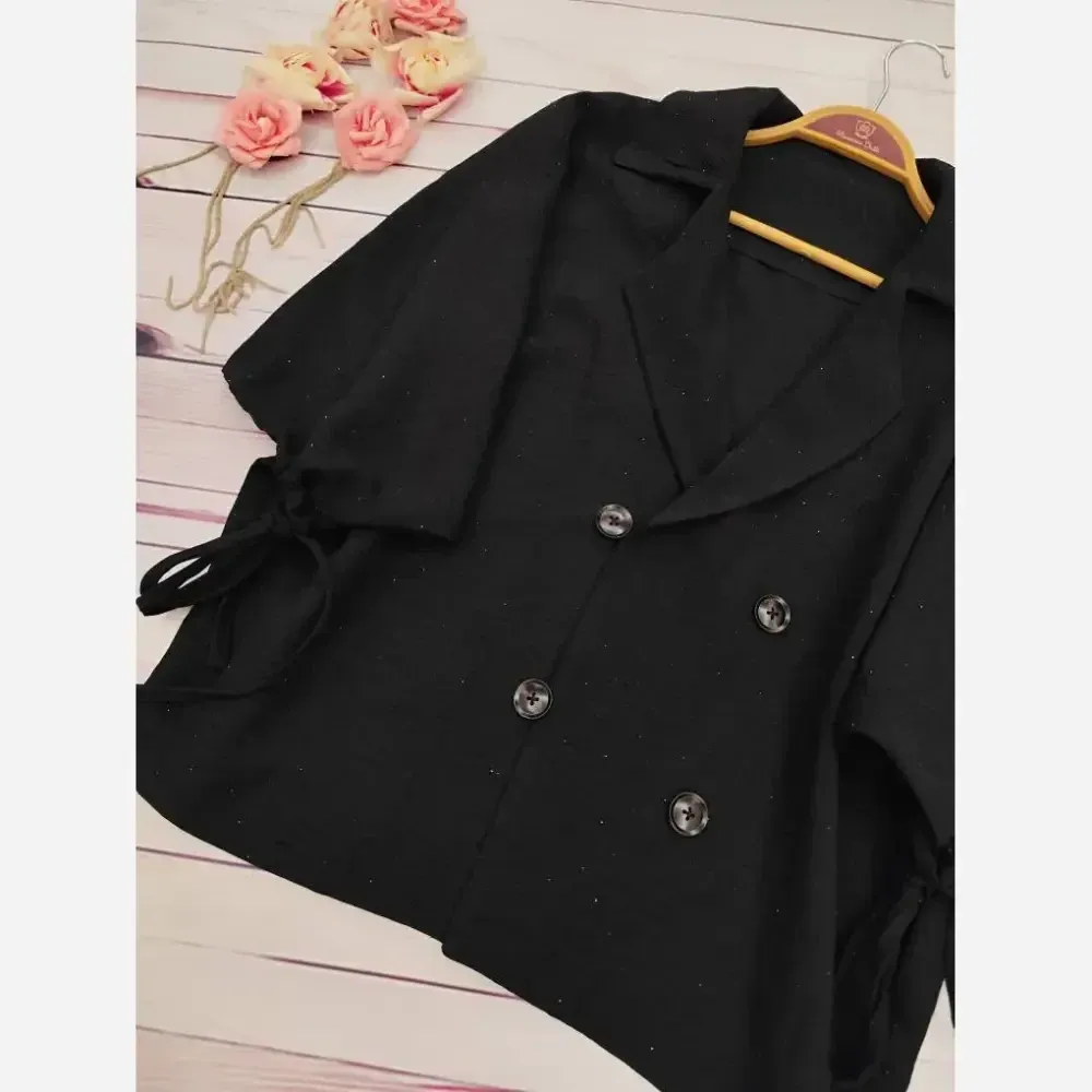 پانچ کتی زنانه مدل پریسا جنس شانتون کنفی وارداتی نگیندار رنگ مشکی فری سایز تا 54