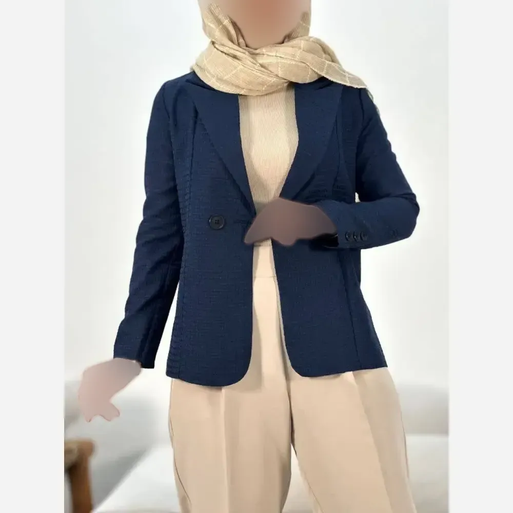 کت زنانه حصیری مدل آنجل فری سایز رنگ کرم و سرمهای