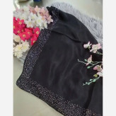 روسری نخی خارجی قواره کوچک حاشیه نگین دار مشکی
