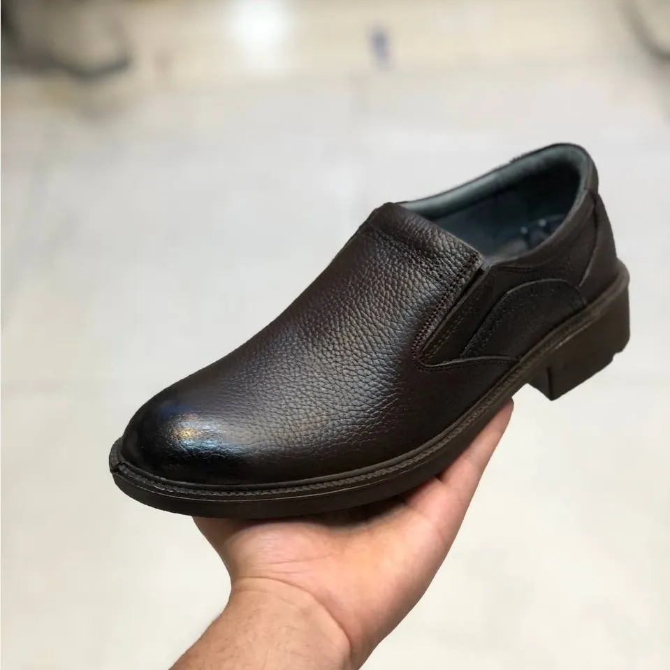 کفش چرم مردانه مجلسی ایپک قهوه ای سوخته راحتی شیک رویه چرم طبیعی زیره پیو سبک