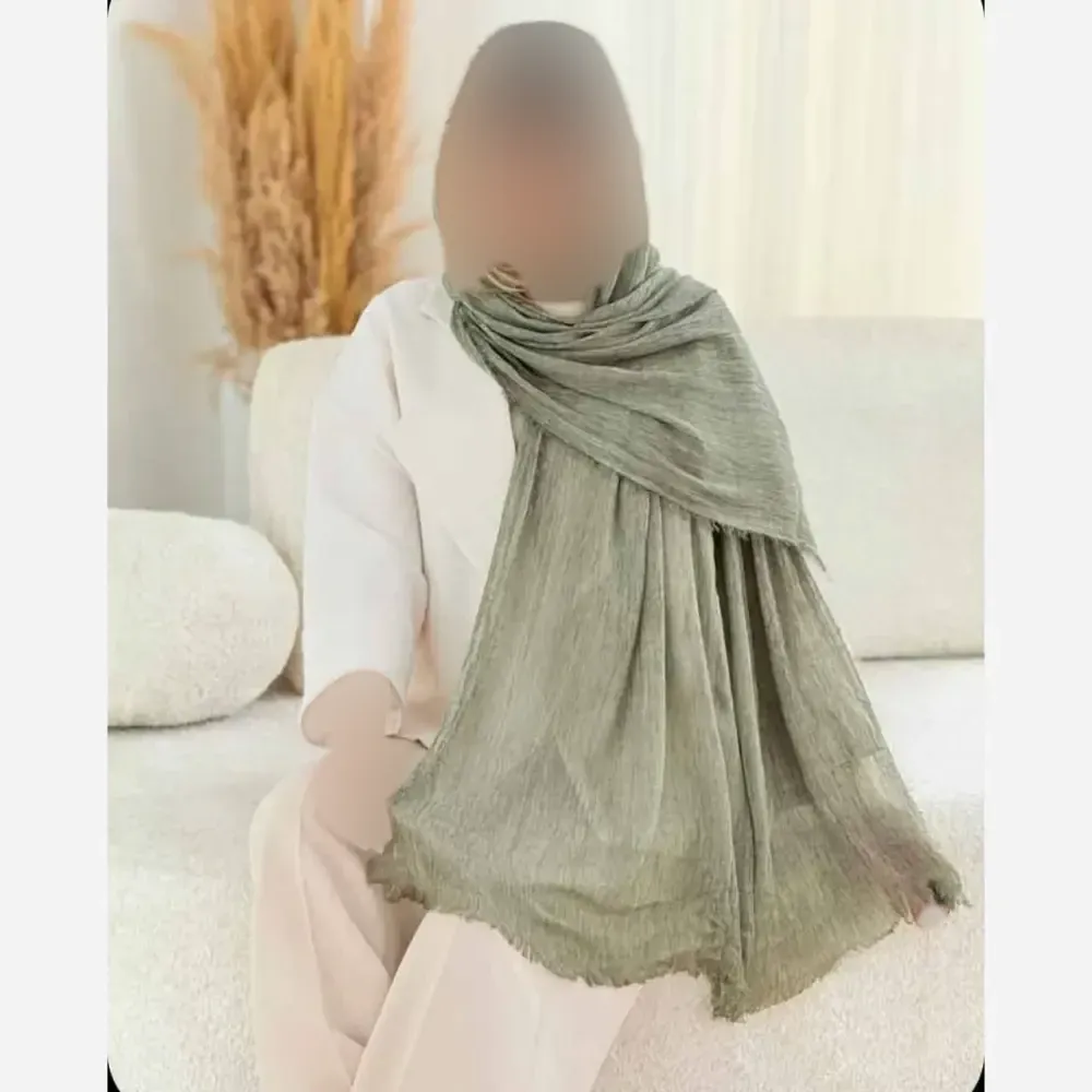 شال پلیسه لمه دار دور ریش زنانه ابعاد 75 در 175 سانتی متر