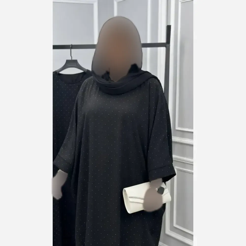 عبای زنانه مدل نگار جنس الیزه فول نگین مشکی فری سایز