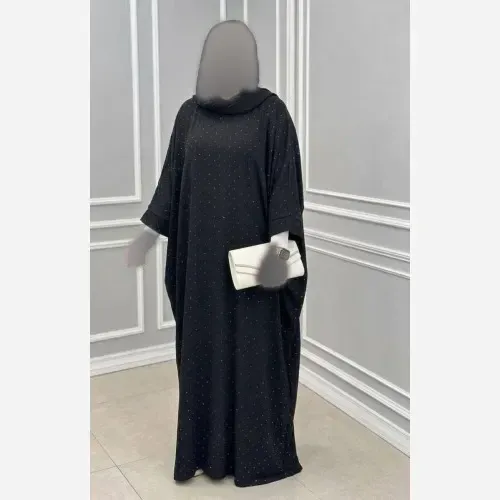 عبای زنانه مدل نگار جنس الیزه فول نگین مشکی فری سایز