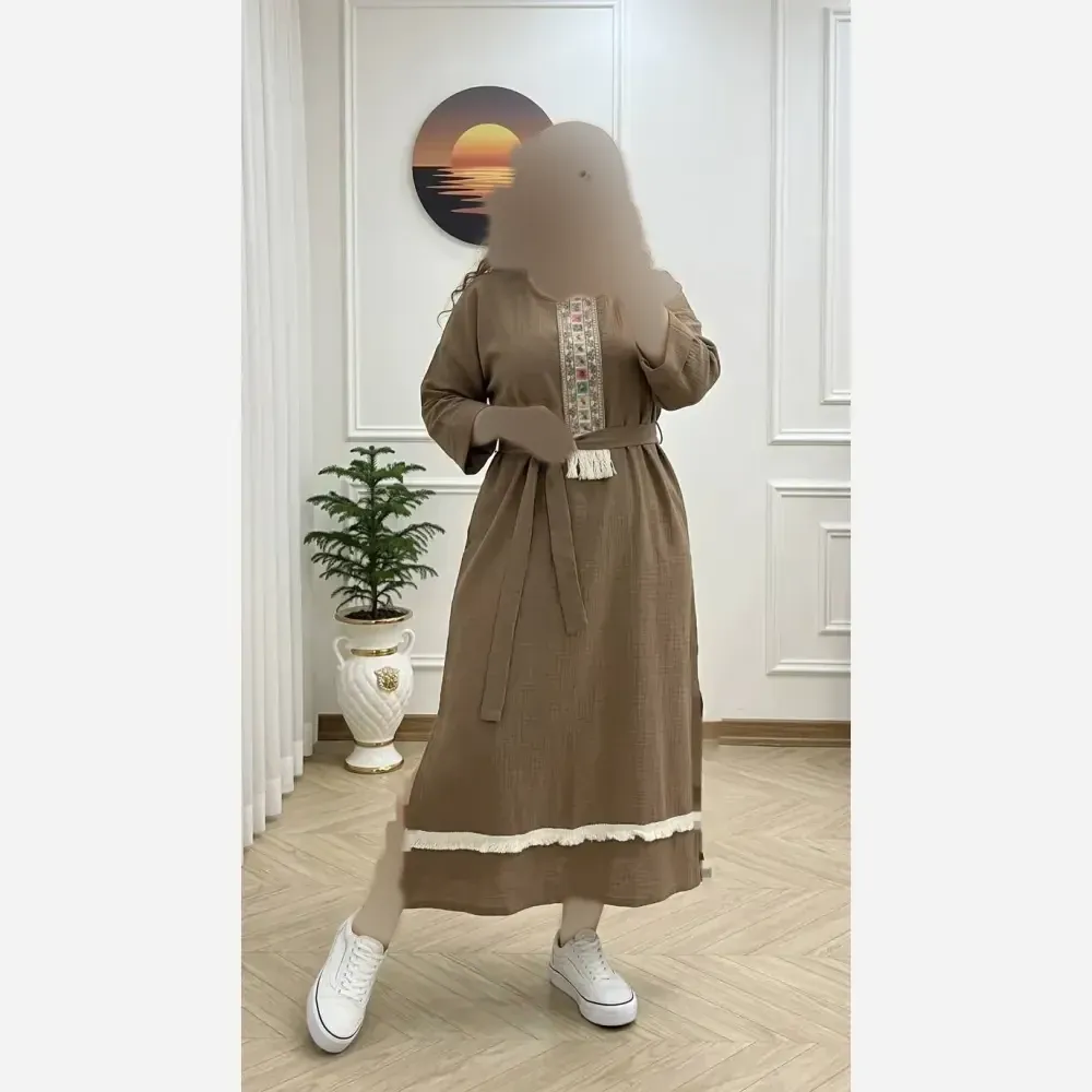 کفتان زنانه نوار کنفی جنس موسلین دبل فیس فری سایز تا 48