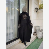 عبا زنانه مدل محیا با خرجکار سوزن دوزی هندی جنس کرپ الیزه مشکی فری سایز