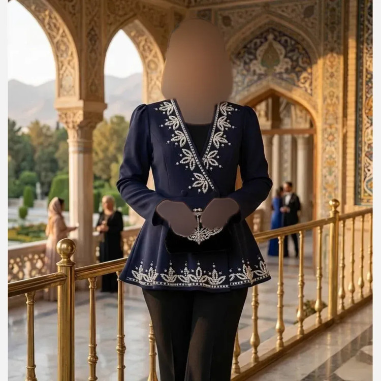 کت مجلسی زنانه مدل کامیشا جنس سوپر مازراتی با تزئینات نگین و مروارید