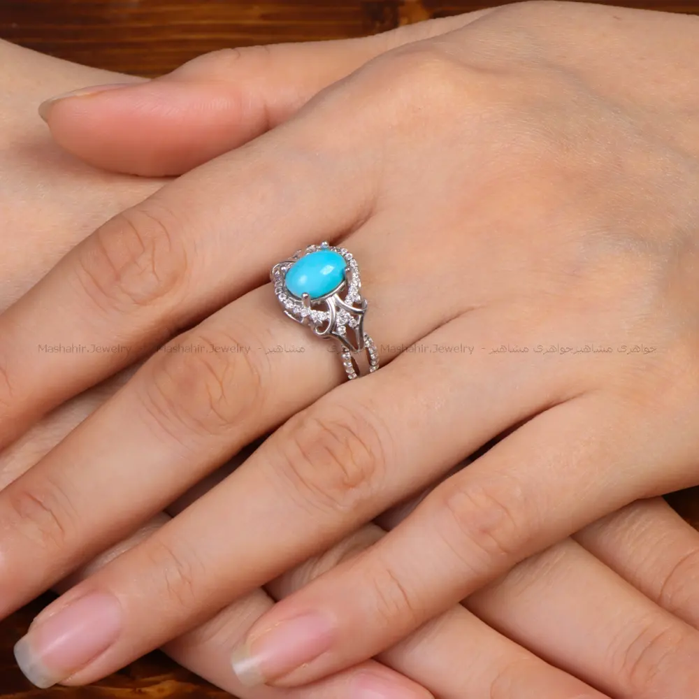 انگشتر فیروزه عجمی زنانه کد 34179