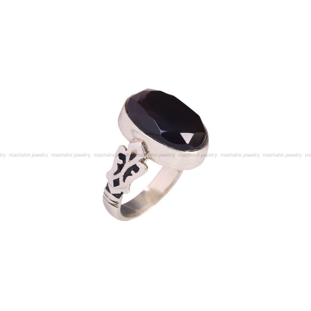 انگشتر عقیق مشکی مردانه کد 6827