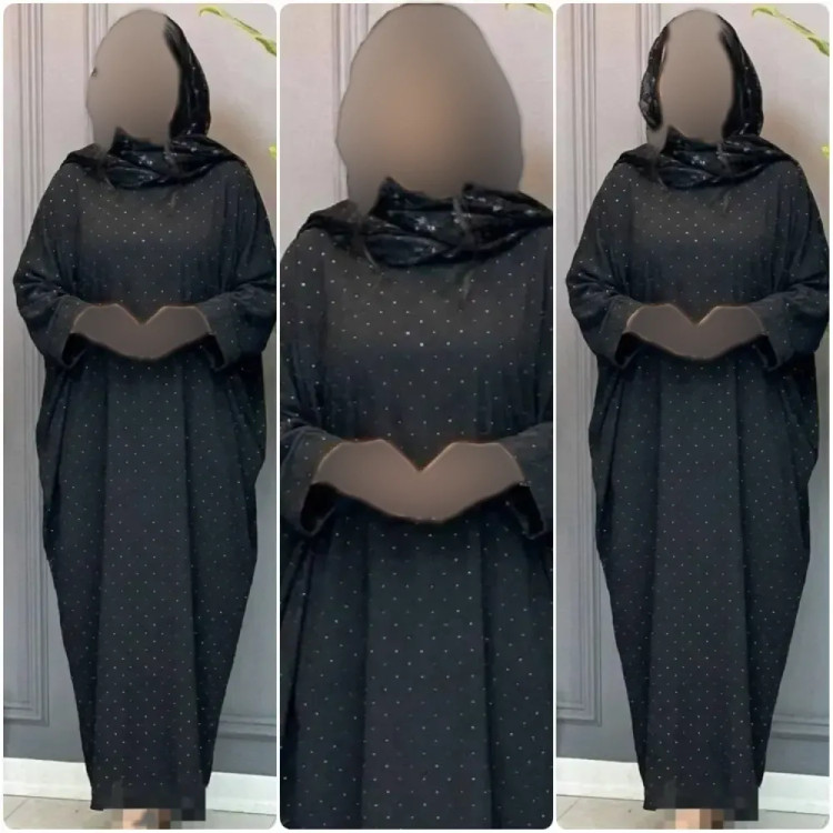 عبا زنانه مدل عبایی نگین دار جنس الیزه رنگ مشکی فری سایز
