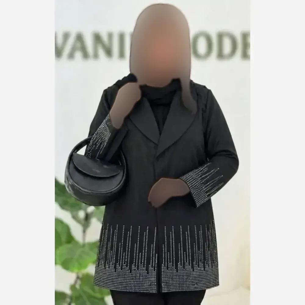 کت زنانه نگین آبشاری جنس مازراتی رنگ مشکی فری سایز