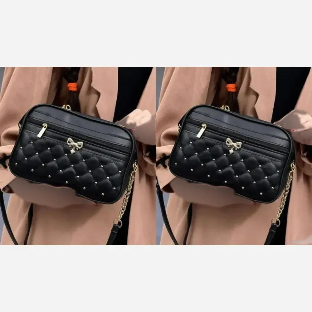 کیف دوشی زنانه گوچی چرمی مشکی ابعاد 22 در 17 سانتیمتر