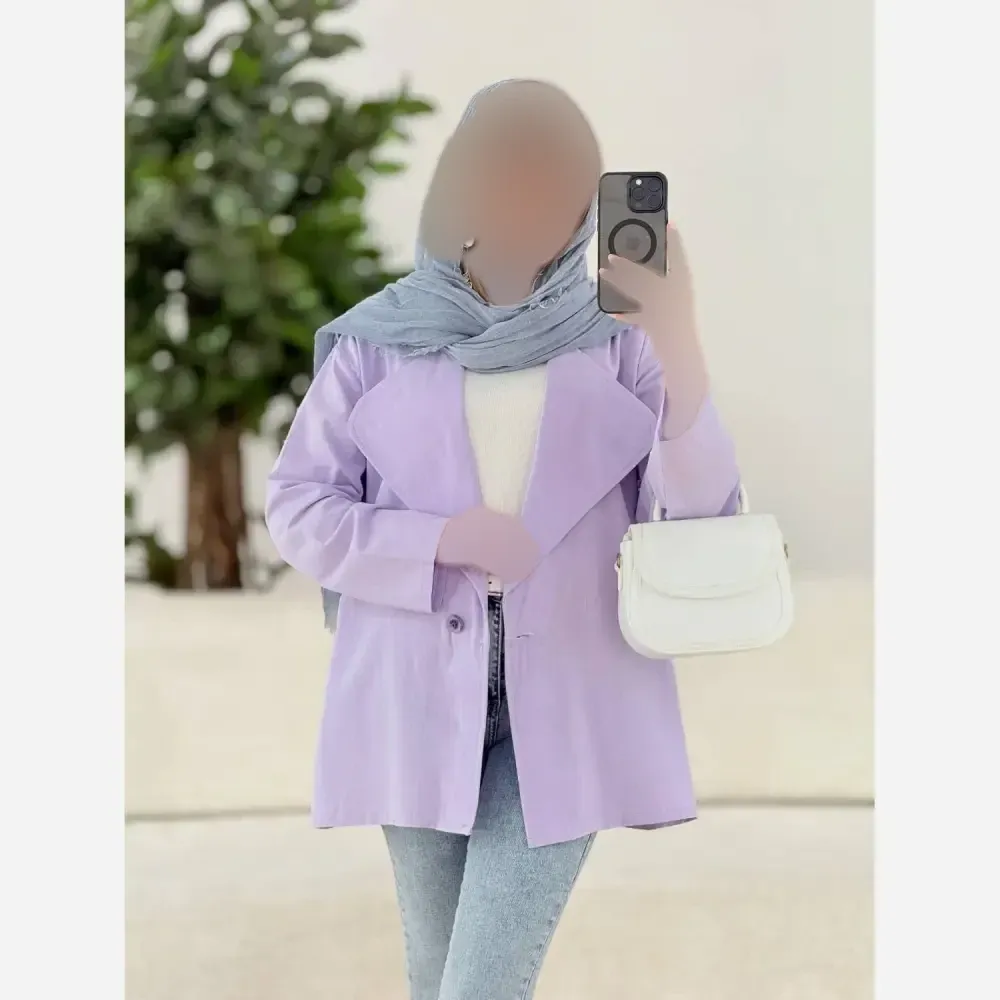کت زنانه یقه انگلیسی لینن فری سایز مناسب تا سایز 48