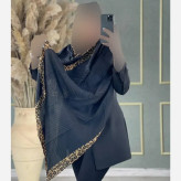 شال پلیسه حاشیه پلنگی مشکی ابعاد 60 در 180 سانتیمتر