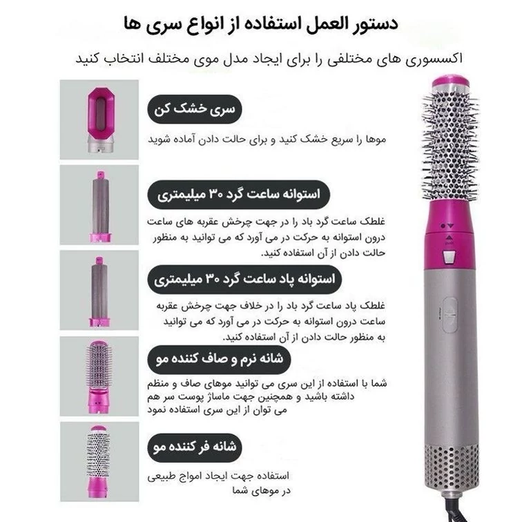 سشوار برسی 5کاره با کیفیت اصل با 12ماه گارنتی