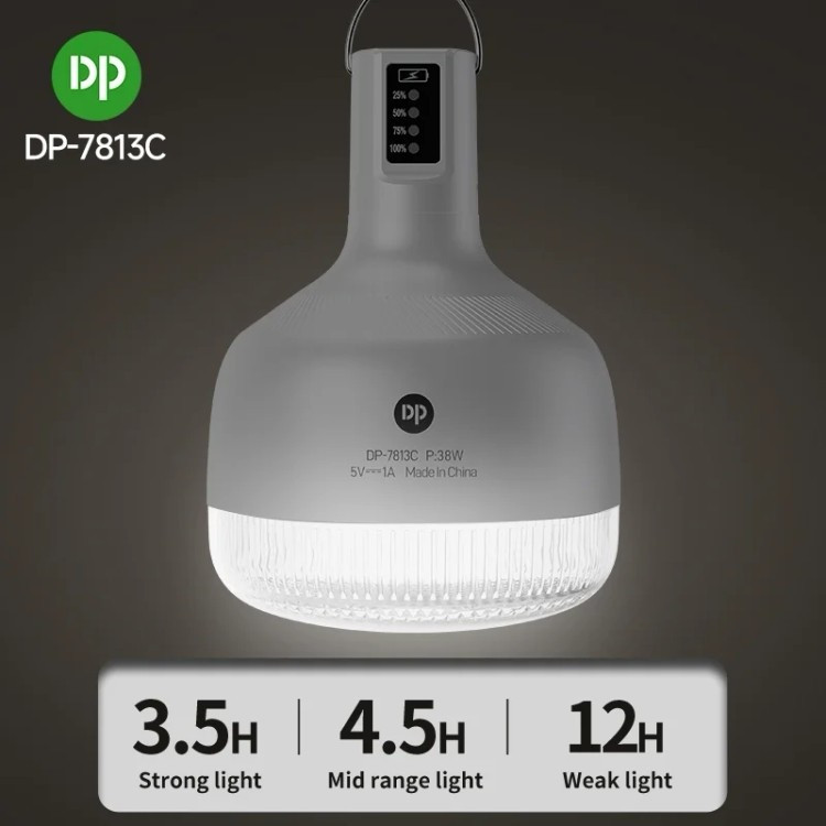 چراغ شارژی کمپینگ 38 وات دی پی DP-7813c لامپ روشنایی اضطراری آویزی 7813 ( گناوه مارکت )