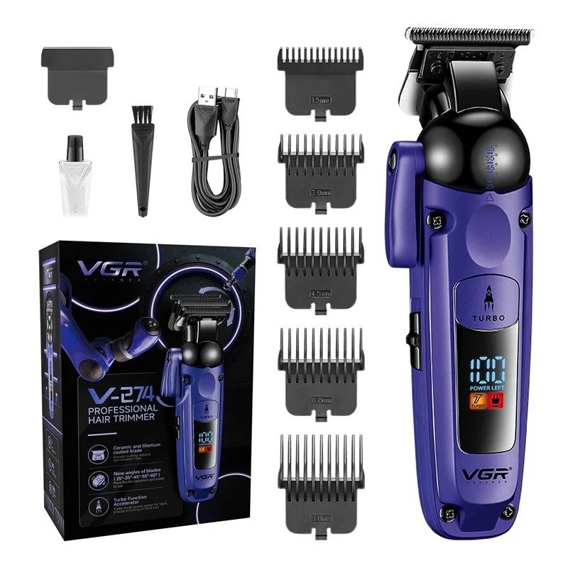 ماشین اصلاح حجم زن سر و صورت وی جی آر با تیغه تیتانیوم و نمایشگر LED خط زن مدل V-274 ورژن جدید 274 ( گناوه مارکت )