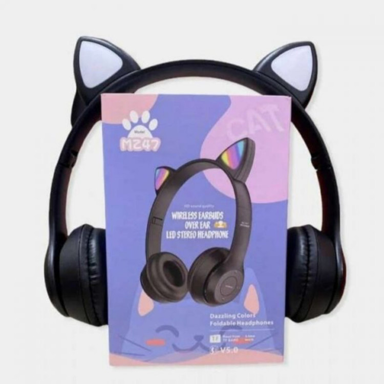 هدست گربه ای mz47 و p47m ( هدفون هدست هندزفری ایرپاد بلوتوثی بی سیم شارژی مخصوص بازی و گیمینگ خرگوشی گربه طرح اصلی مدل )