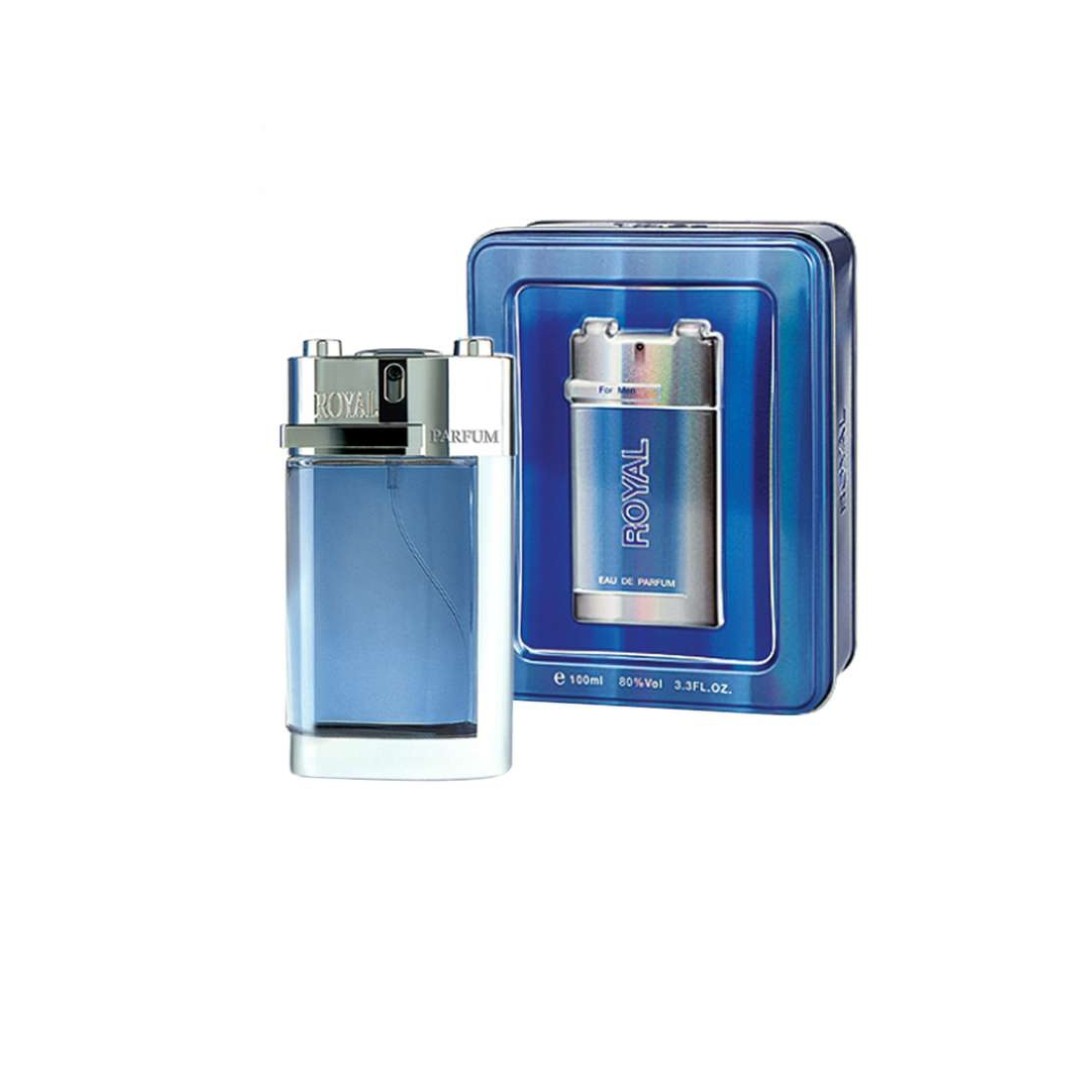 ادکلن رویال فلزی اصلی 100 میل عطر رویال آبی royal sellion پرفیوم قدیمی اودکلن رویال قوطی فلزی ادکلن رویال آبی کادو مرد