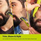 ژیلت برقی یا بادی گروم فیلیپس مدل OneBlade تکنولوژی اصلاح برش مستقیم جنس تیغه استیل ضد زنگ قابلیت اصلاح با شماره صفر