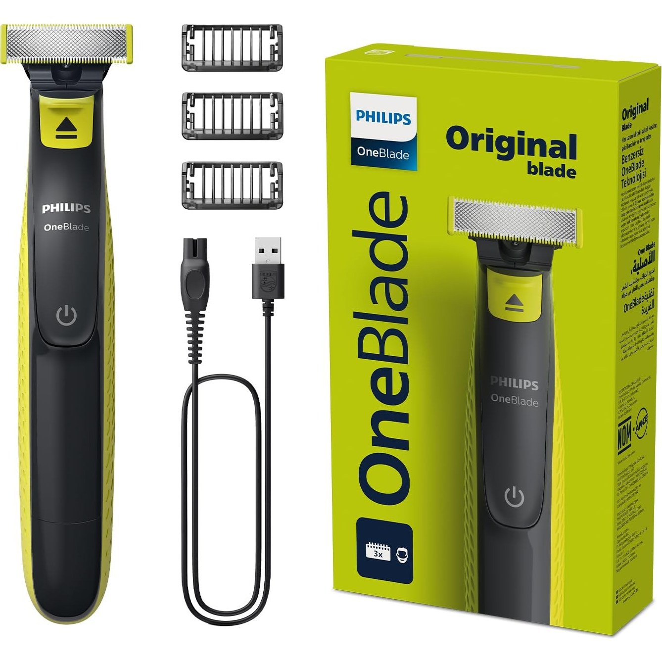 ژیلت برقی یا بادی گروم فیلیپس مدل OneBlade تکنولوژی اصلاح برش مستقیم جنس تیغه استیل ضد زنگ قابلیت اصلاح با شماره صفر