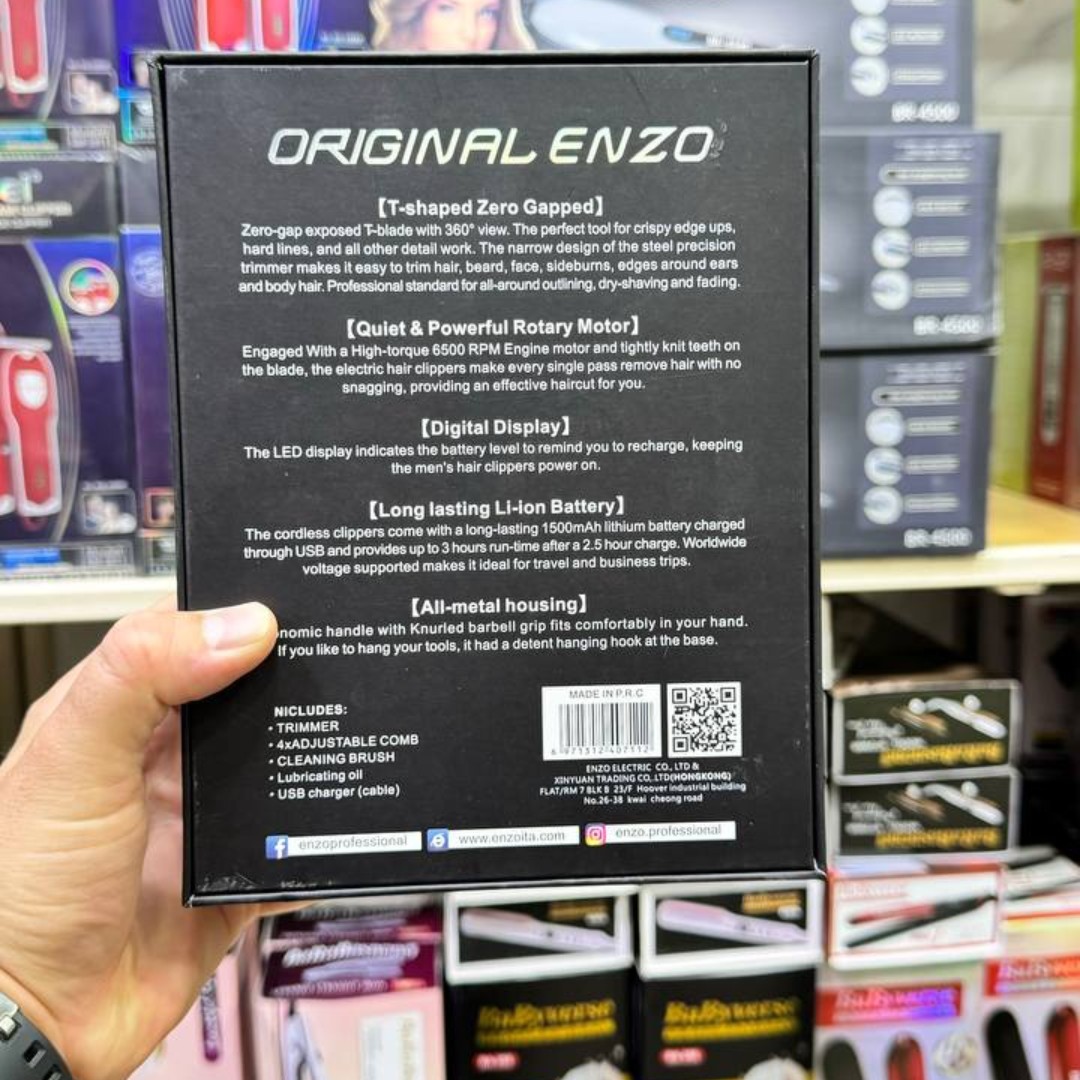 ماشین اصلاح برند معتبر ENZO مدل EN-5034 باتری لیتیومی موتور قوی 6500 دور در دقیقه بدنه تمام فلزی