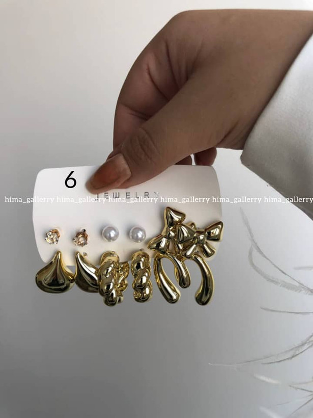 پک گوشواره اقتصادی 6جفتی آبکاری طلایی