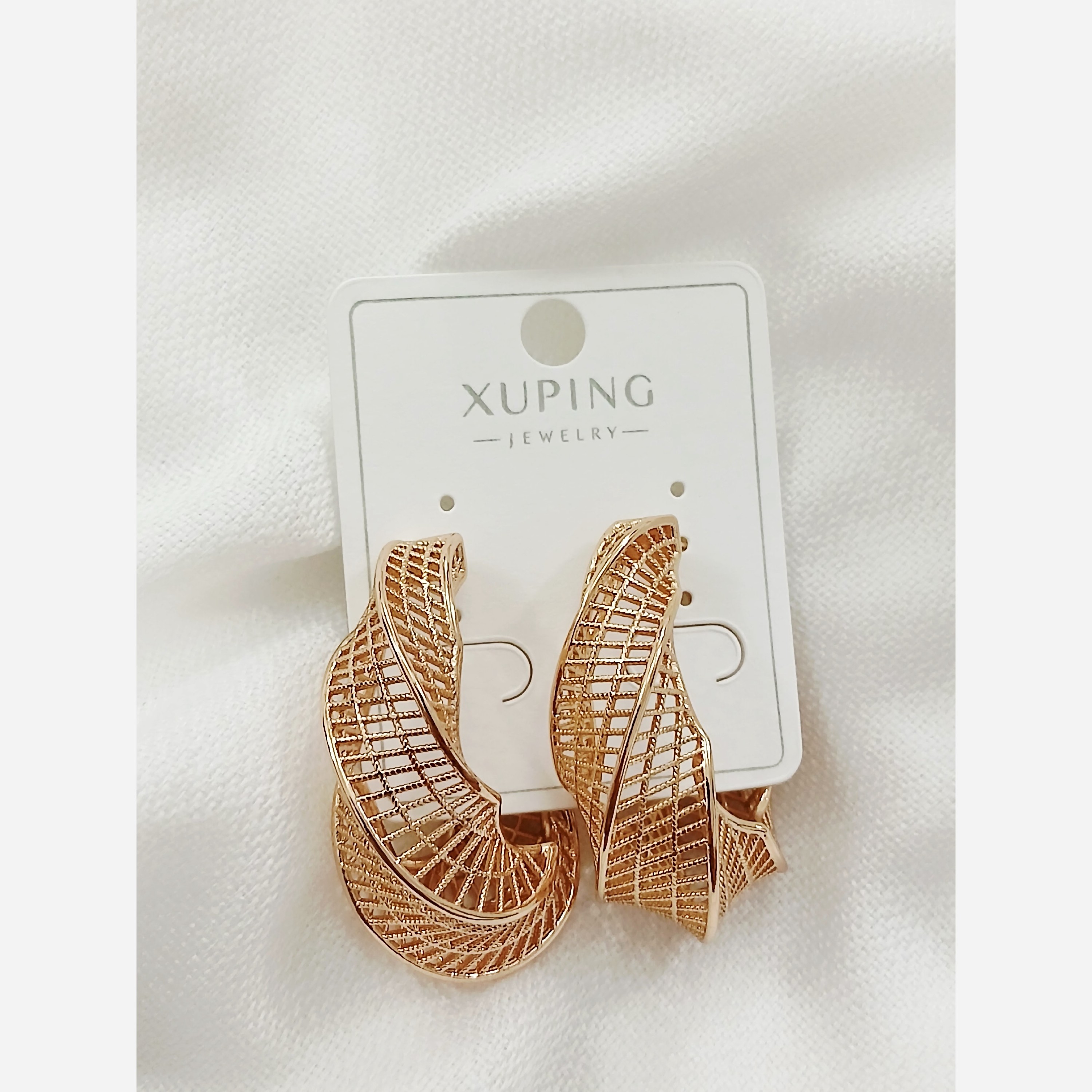 گوشواره ژوپینگ اصلی درشت حلقه ای توری طرح طلا