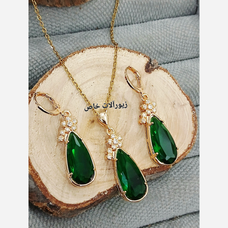 نیم ست اشکی سبز طلایی خاص و شیک درجه یک